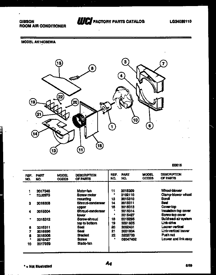 AIR HANDLING PARTS Diagram and Parts List for AK14C6EWA  Gibson Air Conditioner