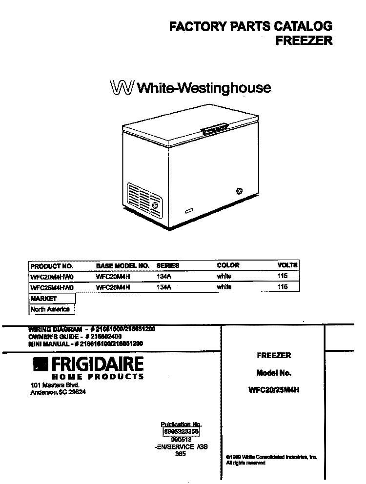 COVER Diagram and Parts List for WFC20M4HW0  Frigidaire Freezer