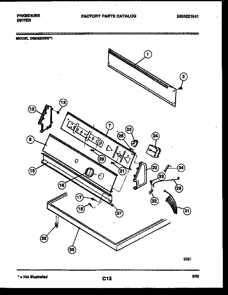 CONSOLE AND CONTROL PARTS Diagram and Parts List for DG5520RW1  Frigidaire Dryer