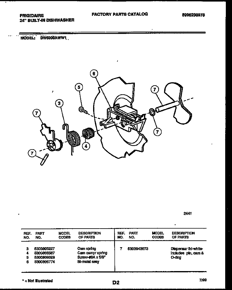 CAM Diagram and Parts List for DW6300AWW1  Frigidaire Dishwasher