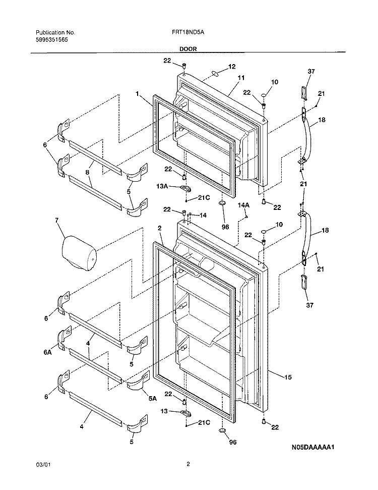 DOOR Diagram and Parts List for FRT18ND5AW0  Frigidaire Refrigerator