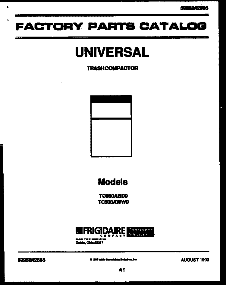 COVER Diagram and Parts List for TC500ABD0  Frigidaire Trash Compactor