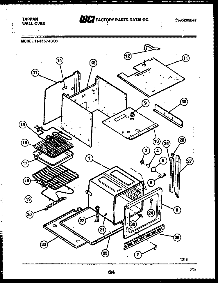 BODY PARTS Diagram and Parts List for 11-1559-00-03  Tappan Wall Oven