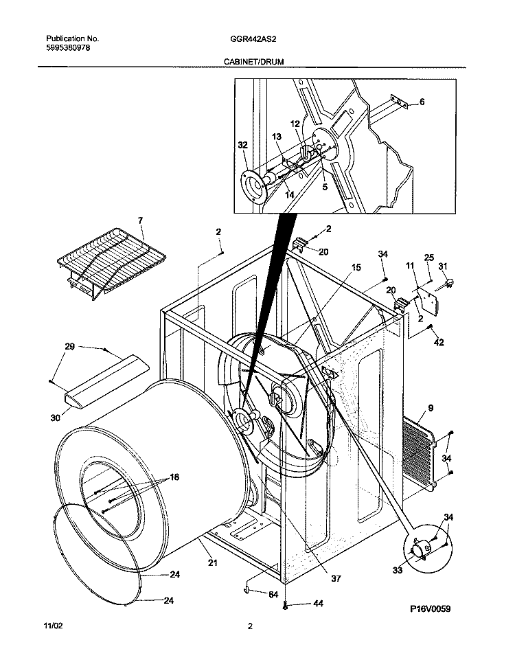 CABINET / DRUM Diagram and Parts List for GGR442AS2  Gibson Dryer