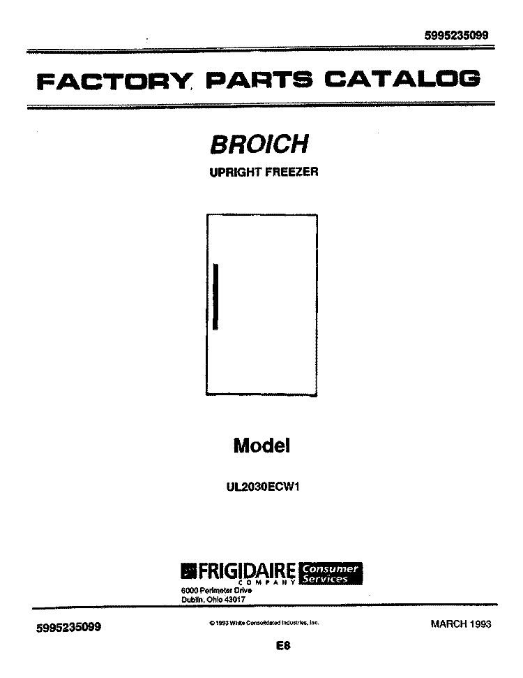 COVER Diagram and Parts List for UL2030ECW1  Electrolux Freezer