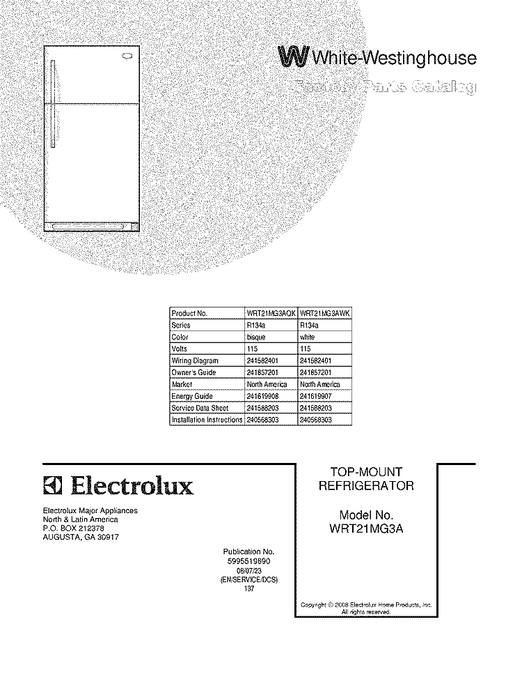 COVER Diagram and Parts List for WRT21MG3AQK  Crosley Refrigerator