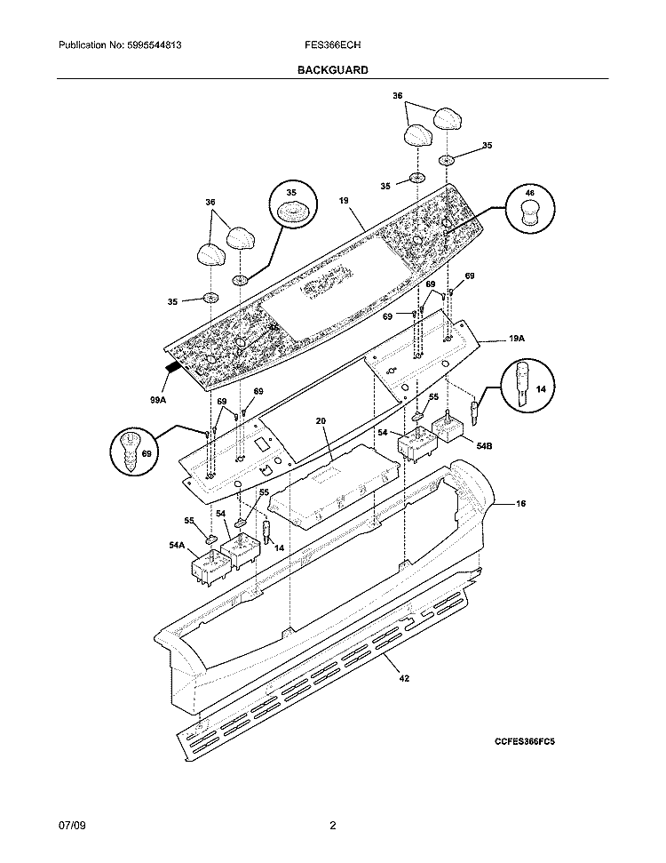 BACKGUARD Diagram and Parts List for FES366ECH  Frigidaire Range