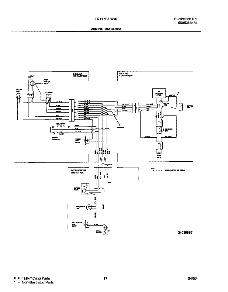 WIRING DIAGRAM Diagram and Parts List for FRT17B1BW0  Frigidaire Refrigerator