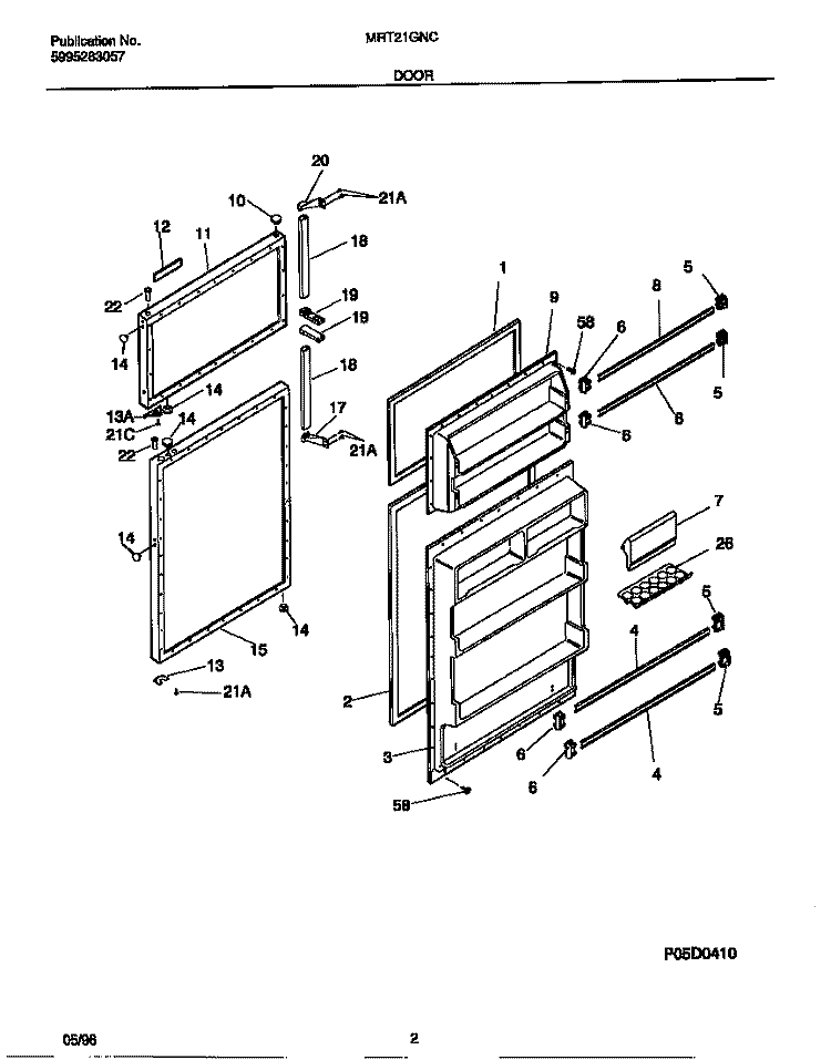 DOOR Diagram and Parts List for MRT21GNCW2  Frigidaire Refrigerator