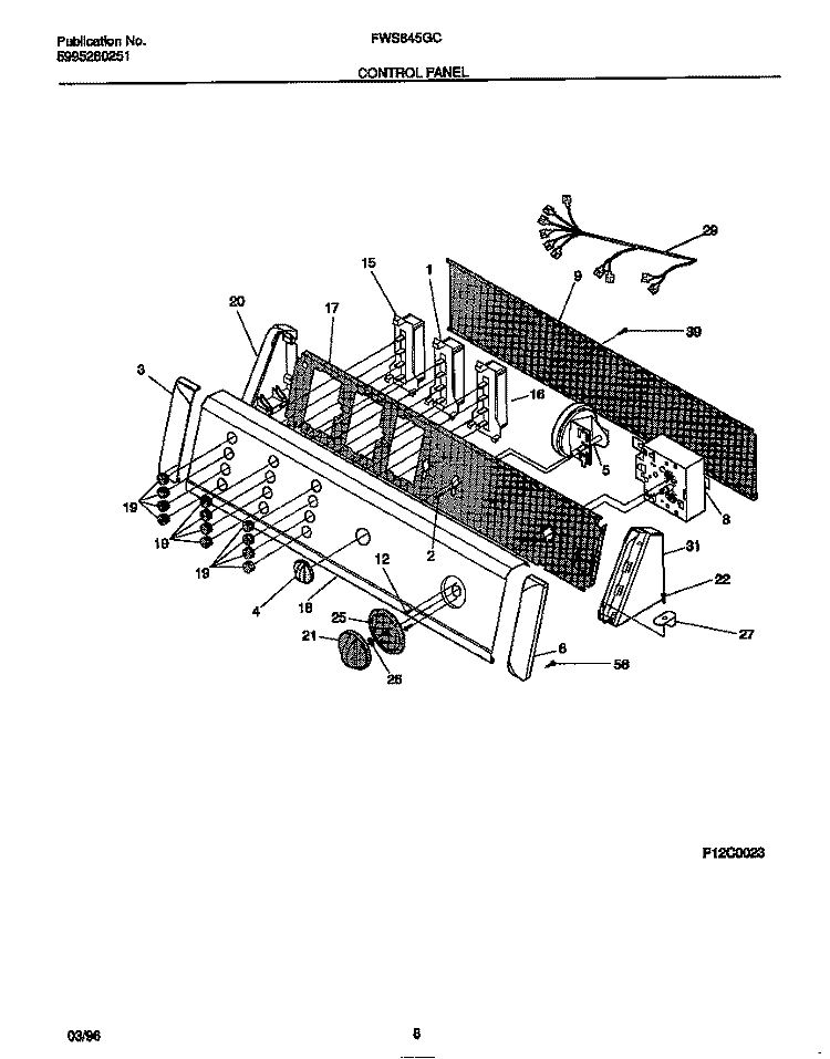 CONTROL PANEL Diagram and Parts List for FWS845GCT3  Frigidaire Washer