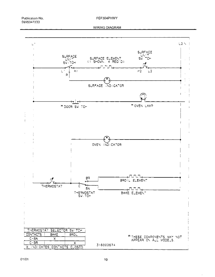 WIRING DIAGRAM Diagram and Parts List for FEF304PHWY  Frigidaire Range