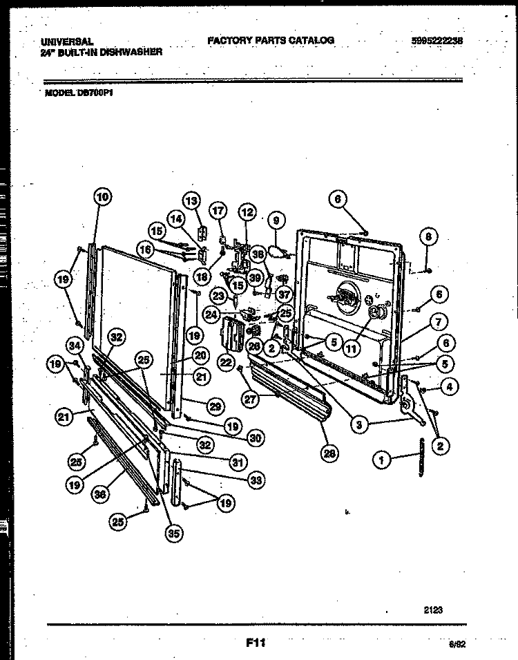 DOOR PARTS Diagram and Parts List for DB700PW1  Frigidaire Dishwasher