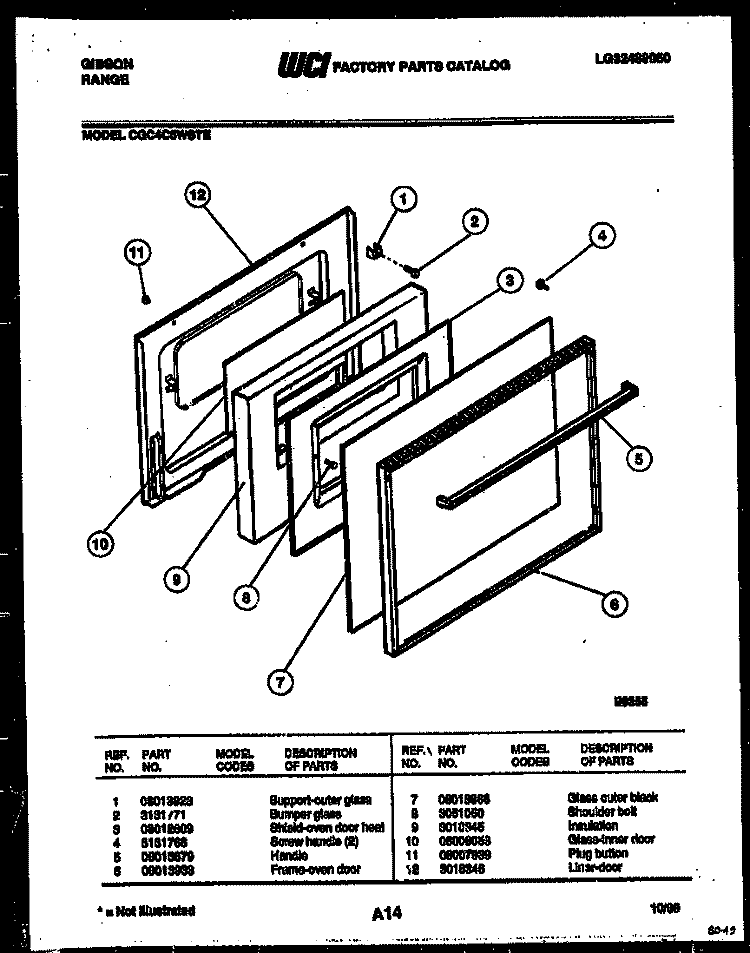 DOOR PARTS Diagram and Parts List for CGC4C5WSTE  Gibson Range