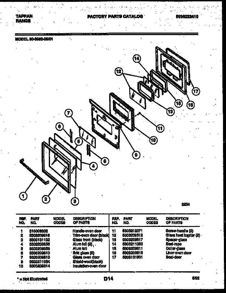 DOOR PARTS Diagram and Parts List for 30-3982-23-01  Tappan Range