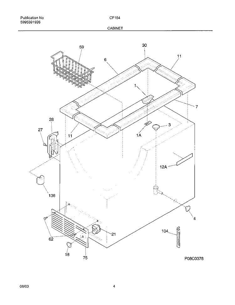CABINET Diagram and Parts List for CF154  Frigidaire Freezer
