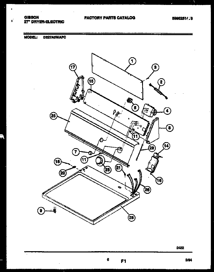 CONSOLE AND CONTROL PARTS Diagram and Parts List for DE27A5WAFC  Gibson Dryer
