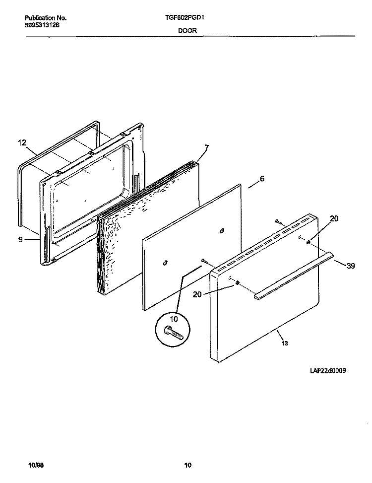 DOOR Diagram and Parts List for TGF602PGD1  Tappan Range