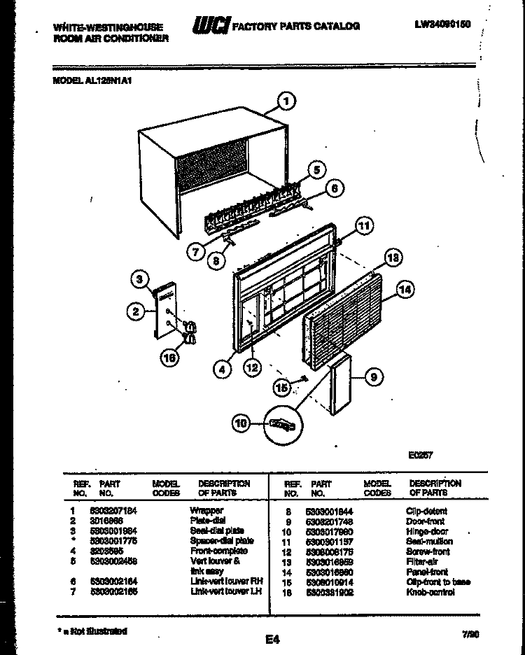 CABINET PARTS Diagram and Parts List for AL125N1A1  Frigidaire Air Conditioner
