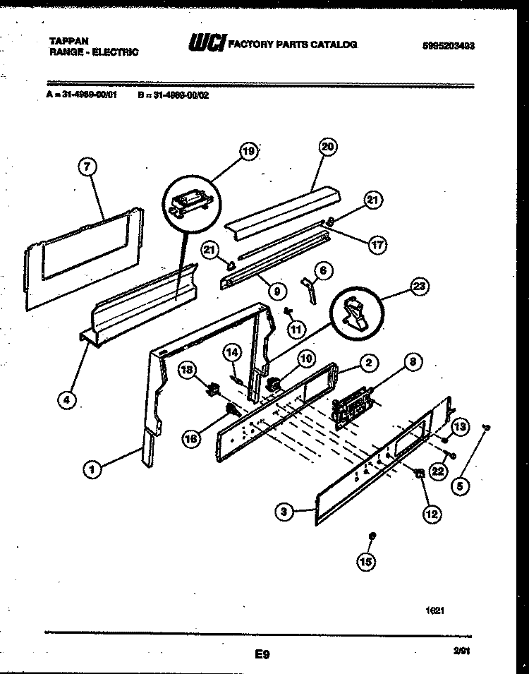 BACKGUARD Diagram and Parts List for 31-4989-00-02  Tappan Range