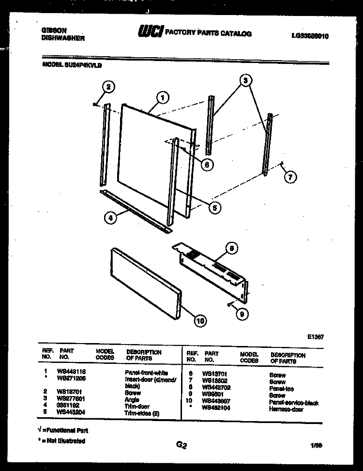 OUTER DOOR PARTS Diagram and Parts List for SU24P4KVLB  Gibson Dishwasher