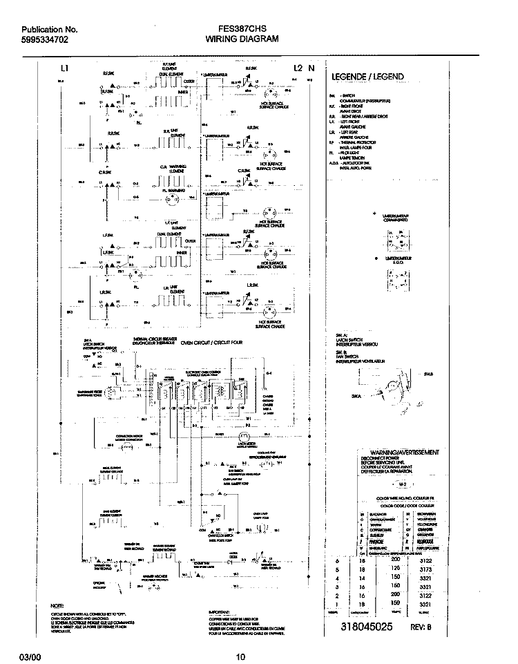 WIRING DIAGRAM Diagram and Parts List for FES387CHSD  Frigidaire Range