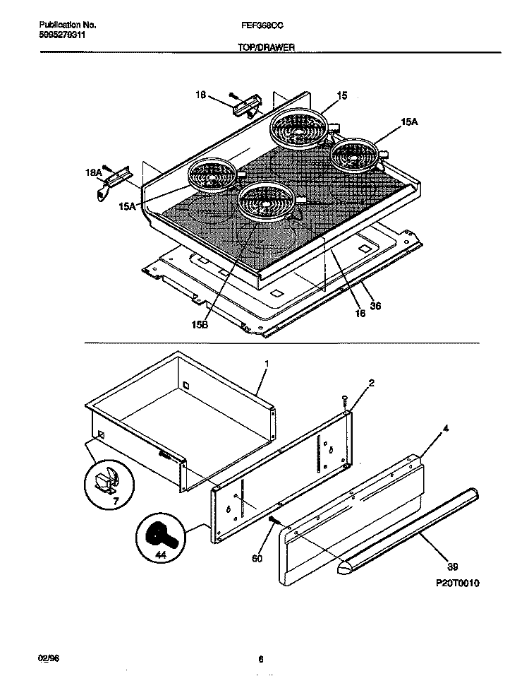TOP / DRAWER Diagram and Parts List for FEF368CCBD  Frigidaire Range