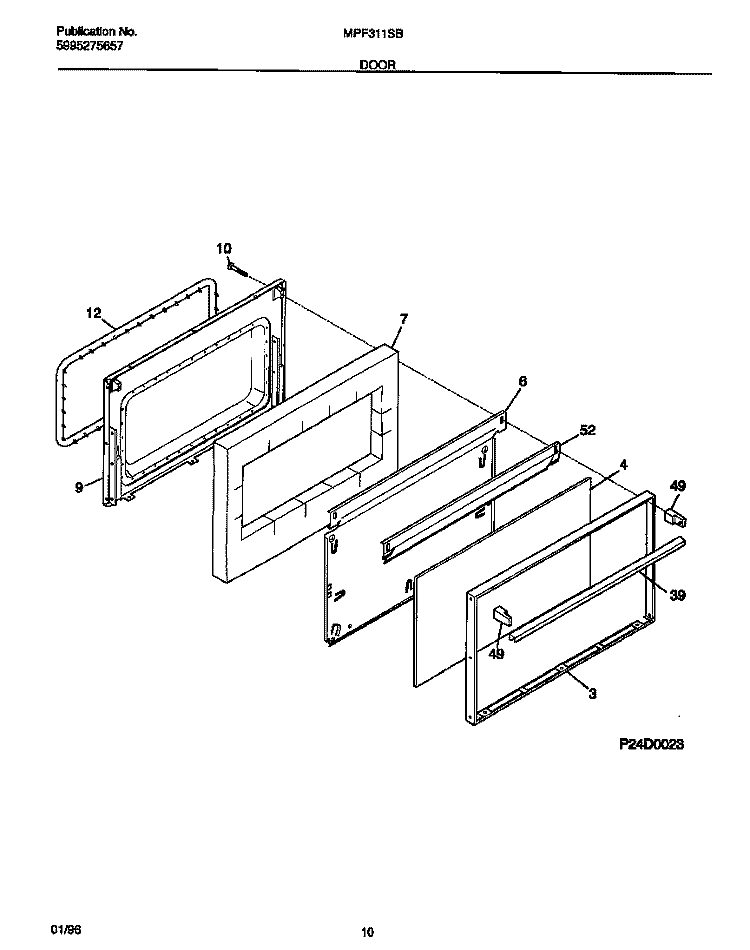 DOOR Diagram and Parts List for MPF311SBDB  Frigidaire Range