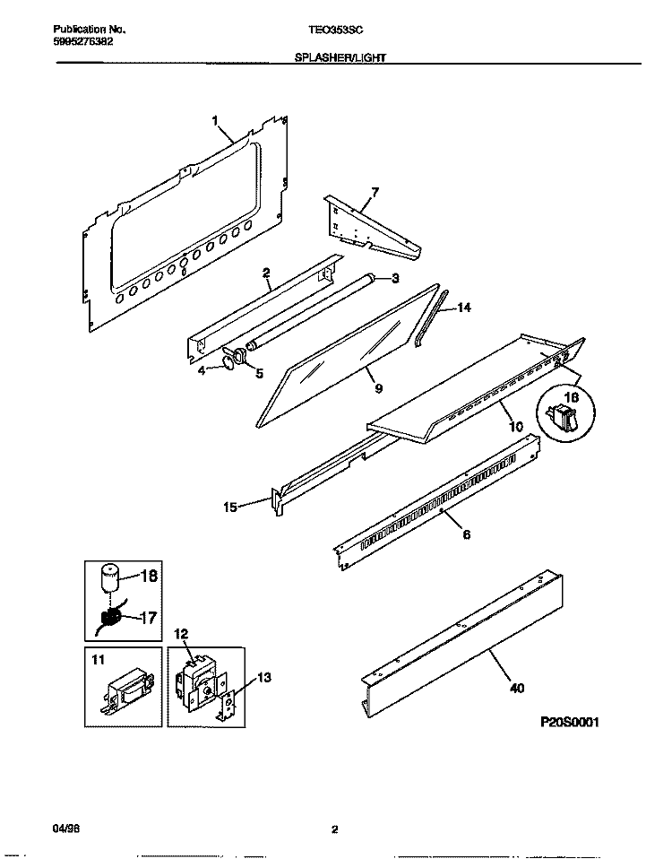 SPLASHER / LIGHT Diagram and Parts List for TEO353SCWA  Tappan Range