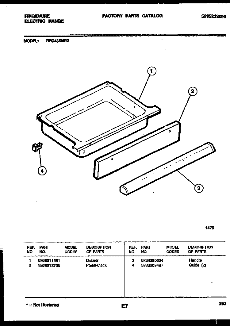 DRAWER PARTS Diagram and Parts List for REG435MRW2  Frigidaire Range