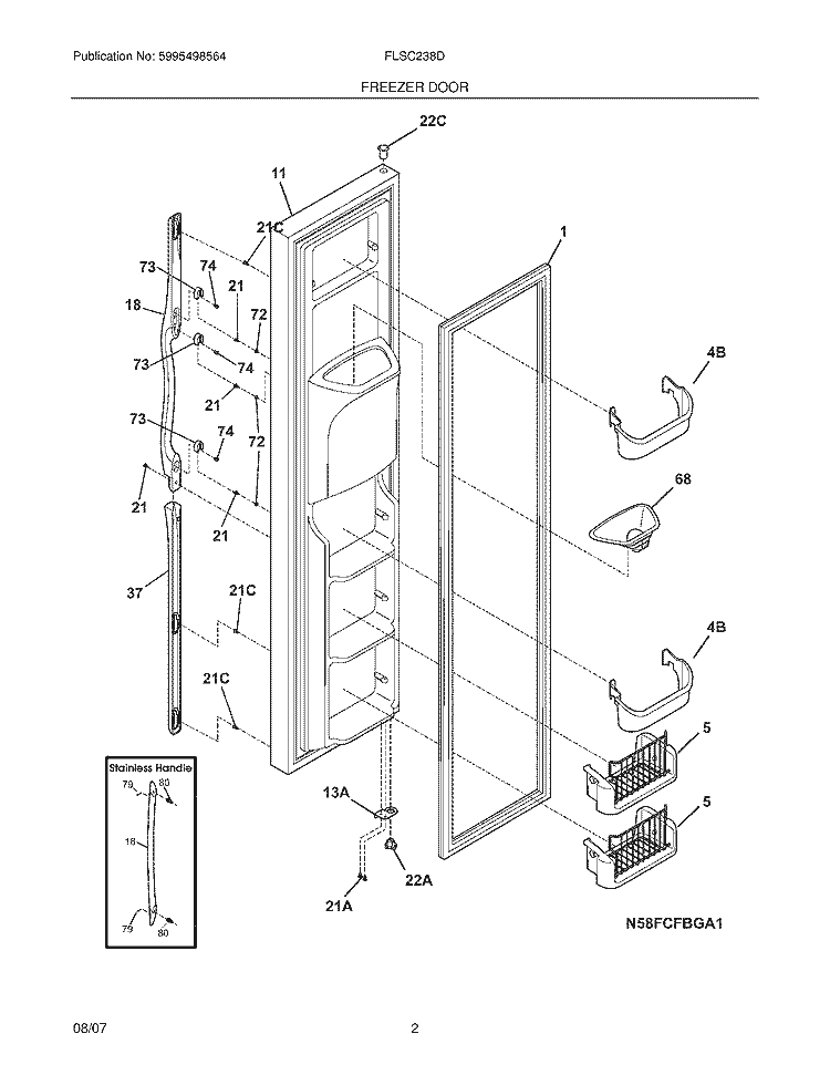 FREEZER DOOR Diagram and Parts List for FLSC238DSB  Frigidaire Refrigerator