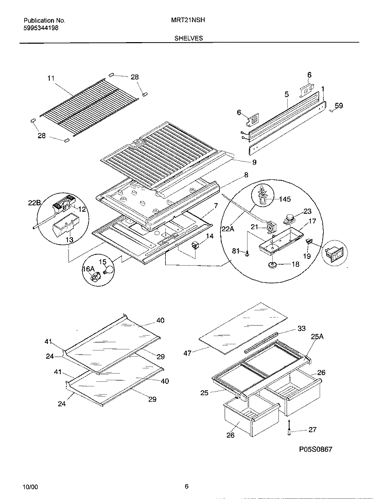 SHELVES Diagram and Parts List for MRT21NSHD3  Uni Refrigerator