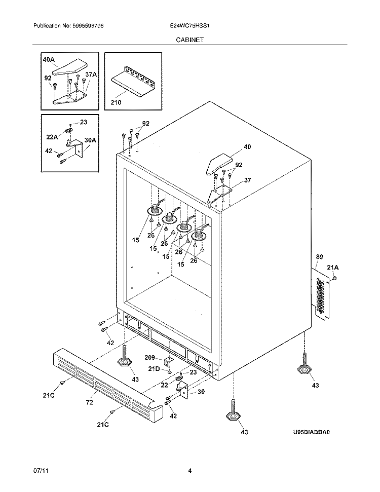 CABINET Diagram and Parts List for E24WC75HSS1  Electrolux Wine and Beverage Cooler