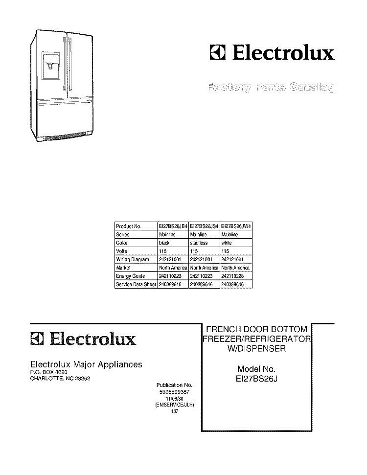 COVER Diagram and Parts List for EI27BS26JB4  Electrolux Refrigerator