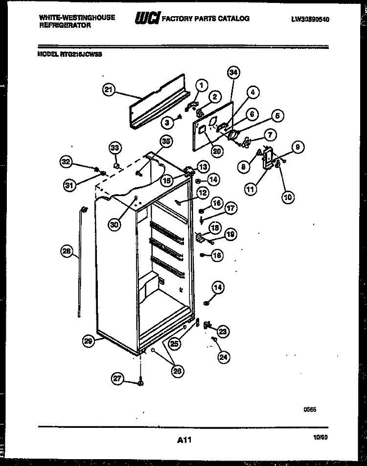CABINET PARTS Diagram and Parts List for RTG216JCF3B  Frigidaire Refrigerator