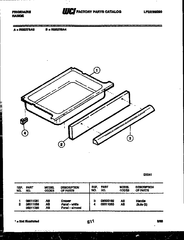 DRAWER PARTS Diagram and Parts List for RSE37BAL3  Frigidaire Range
