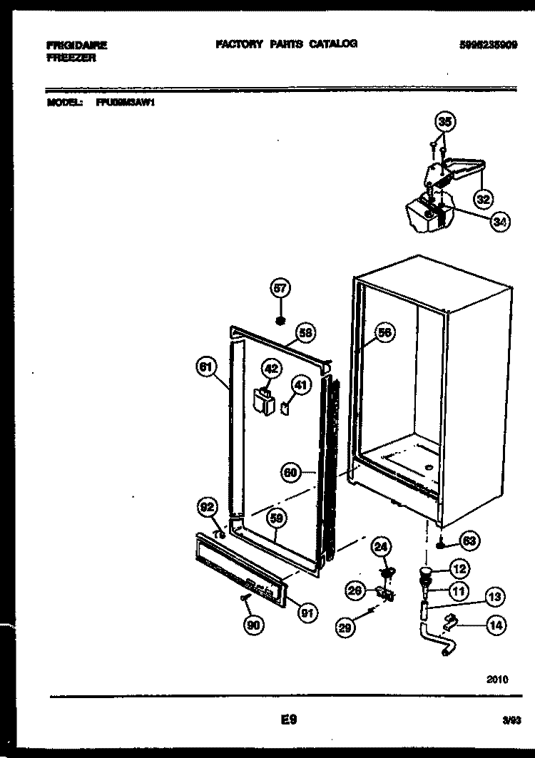 CABINET PARTS Diagram and Parts List for FFU09M3AW1  Frigidaire Freezer