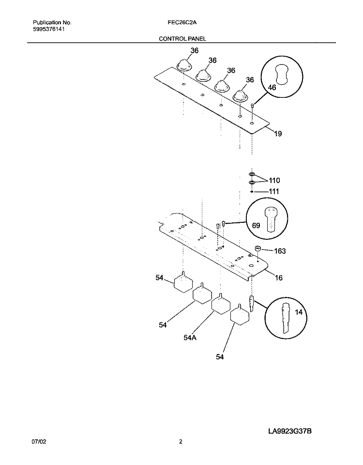 CONTROLS Diagram and Parts List for FEC26C2ACC  Frigidaire Cooktop