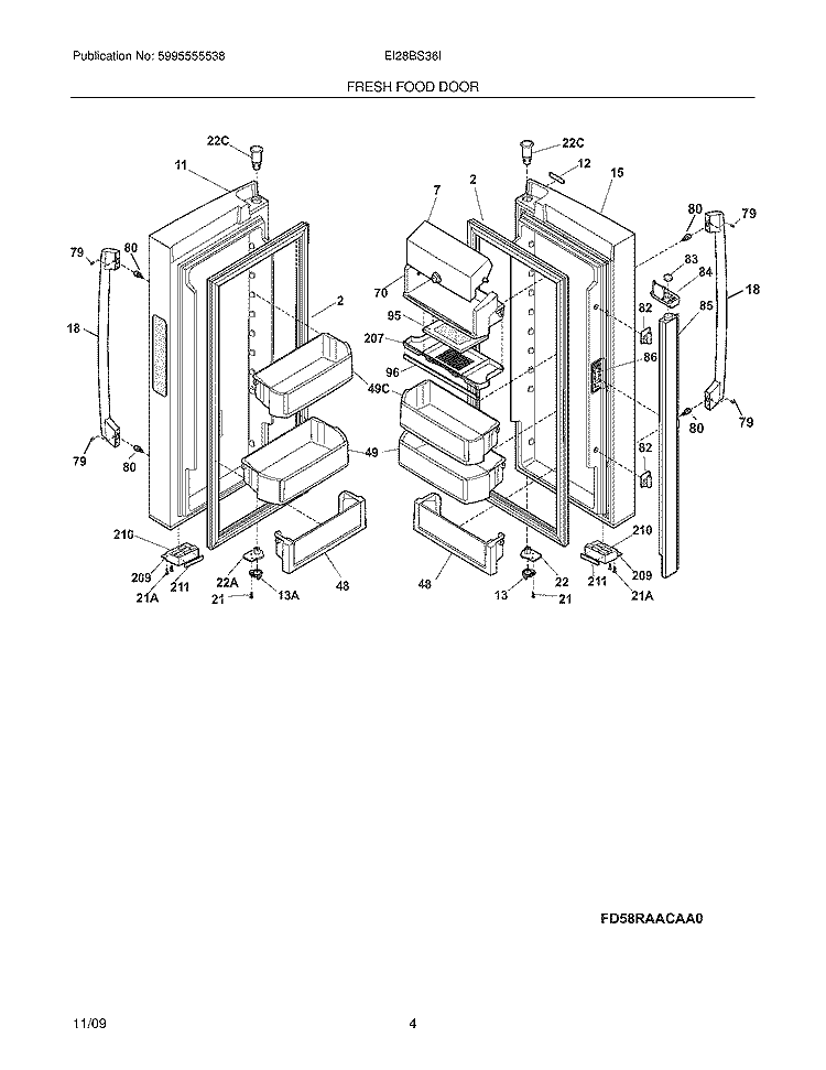 FRESH FOOD DOOR Diagram and Parts List for EI28BS36IB0  Electrolux Refrigerator