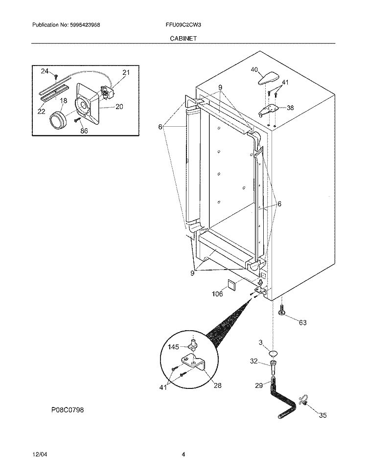 CABINET Diagram and Parts List for FFU09C2CW3  Frigidaire Freezer