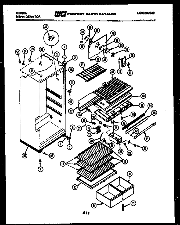 CABINET PARTS Diagram and Parts List for RT19F8WT3A  Gibson Refrigerator