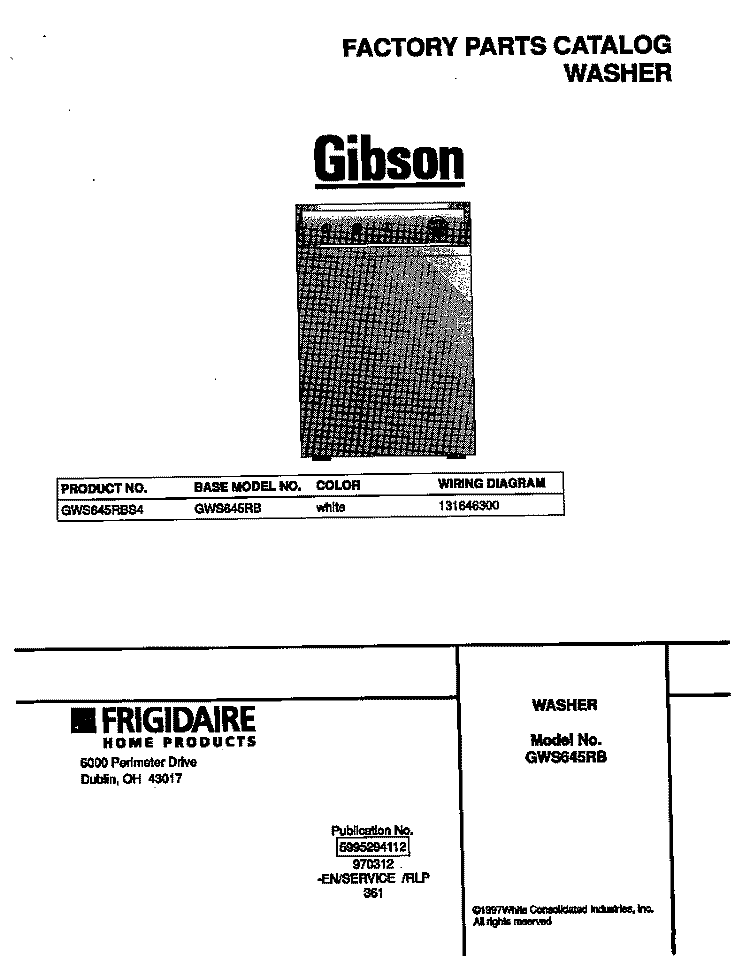COVER Diagram and Parts List for GWS645RBS4  Gibson Washer