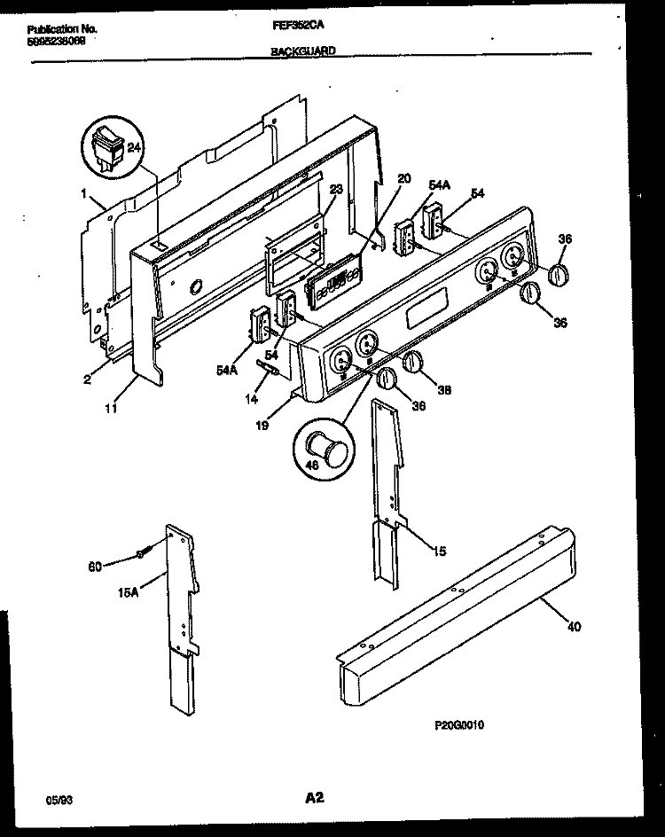 BACKGUARD Diagram and Parts List for FEF352CASA  Frigidaire Range