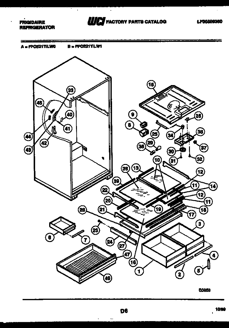 SHELVES AND SUPPORTS Diagram and Parts List for FPCE21TILW1  Frigidaire Refrigerator