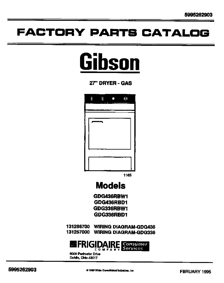 COVER Diagram and Parts List for GDG336RBD1  Gibson Dryer