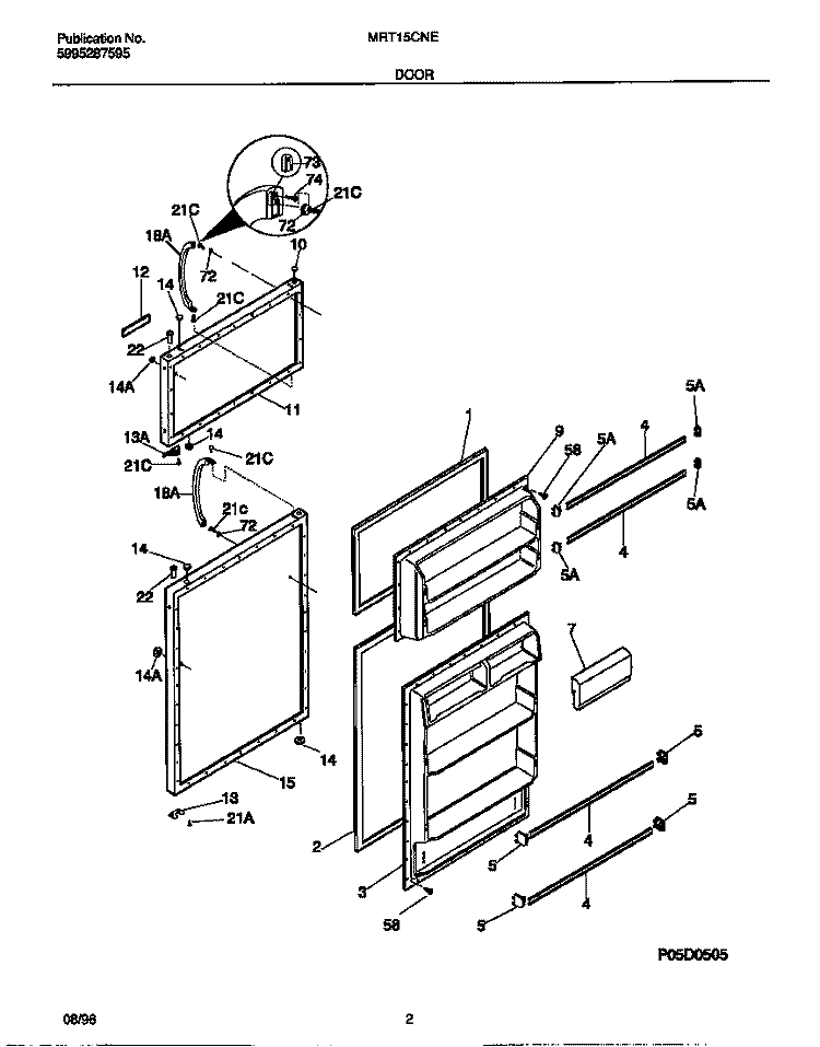 DOOR Diagram and Parts List for MRT15CNED1  Frigidaire Refrigerator