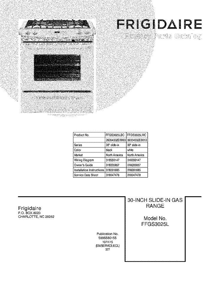 COVER Diagram and Parts List for FFGS3025LWC  Frigidaire Range