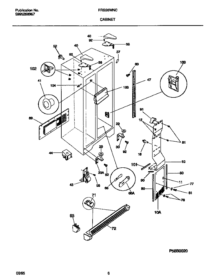 CABINET Diagram and Parts List for FRS26WNCD0  Frigidaire Refrigerator