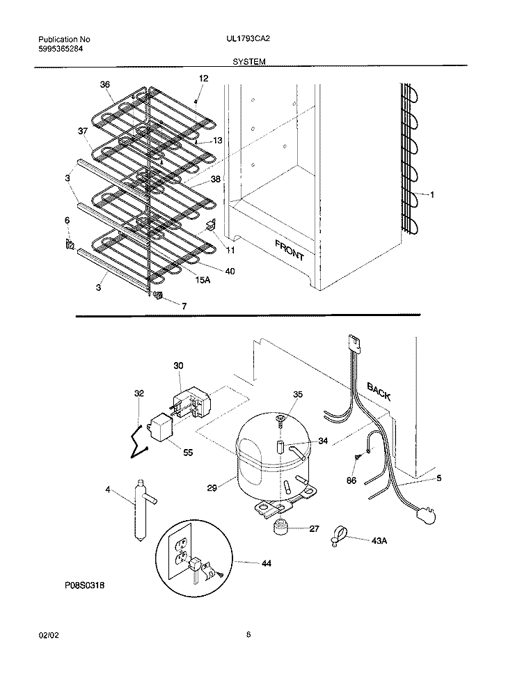 SYSTEM Diagram and Parts List for UL1793CA2  Electrolux Freezer