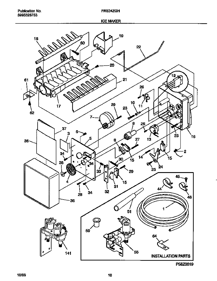 ICE MAKER Diagram and Parts List for FRS24ZGHD3  Frigidaire Refrigerator