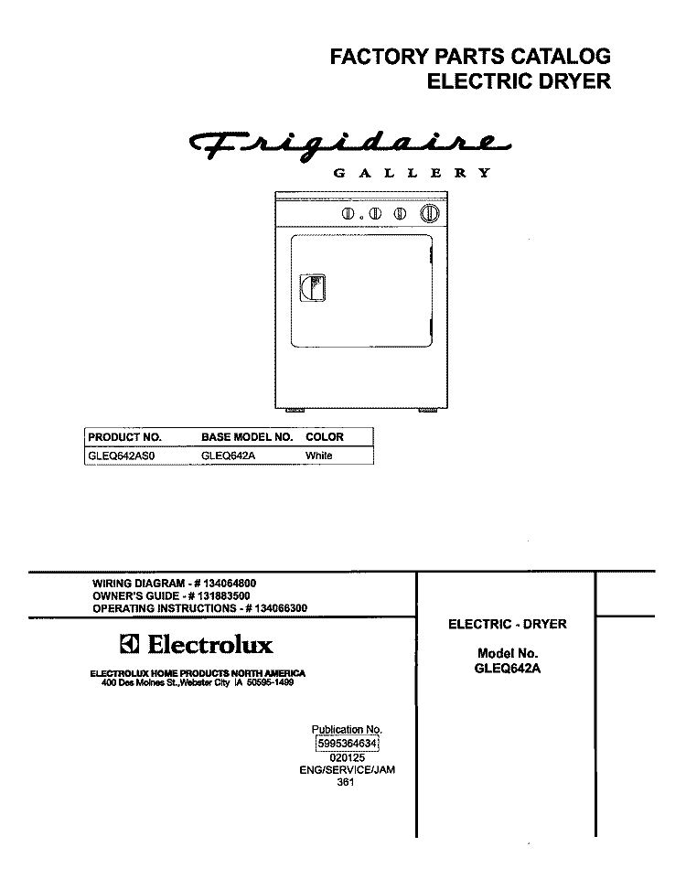 COVER Diagram and Parts List for GLEQ642AS0  Frigidaire Dryer